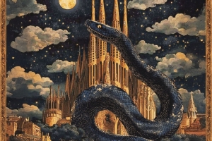 蛇出没！国米发布客战巴萨海报：月圆之夜，灵蛇现身圣家教堂